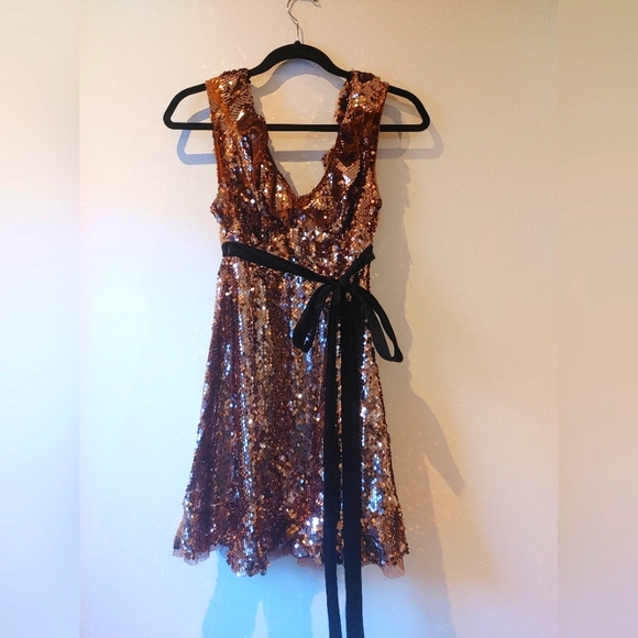 Free People Rose Gold Sequin Tribeca NWT Dress Size 0 - Picture 6 of 14